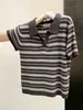 Camiseta de Punto Rayada con Cuello Camisero de Manga Corta para Mujer 2026 Verano Jersey Versátil Adelgazante Rejuvenecedor A12869