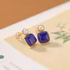 Pendientes Cuadrados Yiluyin S925 Plata de Ley Chapados en Oro Lapislázuli Ámbar Perla Pendientes de Plata Versátiles Nuevo Estilo Chino