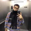 Suéter de Mohair Rayado Retro Americano Color-Block Cuello Redondo Holgado Unisex Perezoso Otoño e Invierno Prendas de Punto Capa Base Moderno