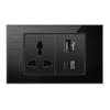 Painel de interruptor preto de metal escovado de alumínio Taiwan soquete de interruptor 15A soquete de seis furos tailandês americano