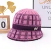 Sombrero de punto de ala ancha con pelo de conejo para otoño e invierno, sombrero de lana cálido con forro polar para mujeres de mediana edad, ancianas y abuelas