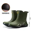 Estilo Coreano Bloque de Color Negro Rojo Antideslizante Zapatos de Goma para Hombre Botas de Lluvia Tobillo Corto Tipo Deportivo Botas de Agua Ensanchados Engrosados Transfronterizos Ecológicos Zapatos de Agua