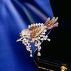 Broche de Pájaro con Borla de Zirconio Nuevo para Mujer Lujo de Alta Gama Luz Antideslizante Fijo Pin para Traje Corsage Personalizado de Nicho
