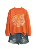 Amazon Ebay Estación Independiente Moda Elegante Interesante Dama Cabeza de Tigre Colorido Otoño e Invierno Cuello Redondo Sudadera Camiseta Base