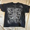 Camiseta vintage com estampa grande de caveira, manga curta, solta, plus size, traje de rua, Diablo Punk Y2K Harajuku