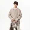 Sudadera pesada con media cremallera para hombre, nuevo modelo otoño 2026, top tipo polo, suéter casual holgado de moda para hombre