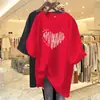 Camiseta Rosa para Mujer Verano Manga Corta 2026 Nuevo Estilo de Verano Forma de Corazón Algodón Puro Longitud Media Holgada Ropa Ins