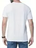 Camiseta Casual con Estampado para Hombre 180g Transfronteriza - Manga Corta, Cuello Redondo, Blanca con Diseño Estampado Negro, Estampado