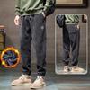 Pantalones deportivos casuales de pana para hombre, de invierno, con forro polar, gruesos, a juego, sueltos, cálidos, con tobillos atados.