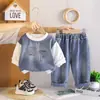 Moda Nova Primavera e Outono Roupas Infantis, Conjunto de Duas Peças Estiloso Moletom Color Block Estilo Coreano para Meninos Bebês