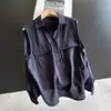 2026 Novo Verão Estilo Fino Elegante Emagrecedor Gola V Sem Mangas Blusa de Ráfia Camisa Base Atacado H10Ct3922