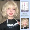 Peruca Wan Ning feminina cabelo curto cacheado loiro platinado cacho de ovo estilo coreano clareamento de pele cobertura total da cabeça estilo doce doce cool para o dia a dia