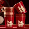 Vaso de Papel para Boda Vaso Desechable para Boda Colección de Suministros para Boda Compromiso de Boda Banquete de Boda en Casa Vaso de Agua Rojo Engrosado