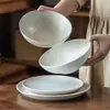Juego de Cuencos y Platos de Cerámica para Mesa, Estilo Retro Simple, Platos Redondos, Platos al por Mayor en Stock, Platos de Estilo Occidental para Hotel