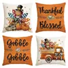 Almohada de Otoño de Acción de Gracias Transfronteriza Lino Estampado Pavo Hoja de Arce Funda de Almohada de Cosecha Funda de Almohada para el Hogar