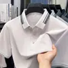 Camisa Polo de manga curta em seda gelada para homens, novo estilo de verão, gola reversa, camiseta casual de negócios, solta e respirável, adequada para meia-idade e idosos