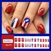 Arte de Uñas Brillante Rayado Rojo y Azul del Día de la Independencia, Uñas Postizas de Cinco Puntas Estilo Europeo de 24 Piezas, Suministro Directo de Pegatinas para Uñas Transfronterizas