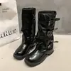Botas Altas Estilo Británico Mujer 2026 Otoño/Invierno Nuevas Adelgazantes Suela Gruesa Caña Alta Botas Plisadas Maillard Pantalón Pierna Botas de Jinete