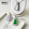 Colgante de Calcedonia Verde Claro Tipo Hielo Incrustada Plateada al Por Mayor Estilo de Moda, Cadena para Suéter de Ágata Color Jade de Lujo Ligero