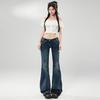 Jeans Retro Azul Oscuro de Tiro Bajo para Mujer, Nuevo Diseño Otoño 2025, Pantalones Acampanados Elásticos de Corte Ajustado