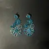 Brincos de Flor Vintage Retro Exagerados Cravejados com Diamantes Azuis Nicho Luxo High-End Elegantes