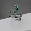 Ano da Serpente Vintage Anel de Serpente Espiritual de Calcedônia Verde Antiga Envoltório Feminino Anel de Dedo Irregular Anel de Dedo de Nicho Nova Joia