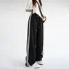 Calça esportiva feminina estilo americano com três listras, nova coleção de outono, cintura alta, modelagem que afina a silhueta, calça de moletom reta com listras laterais, calça casual de perna larga