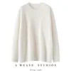 Suéter de cashmere solto e relaxado para mulheres, gola redonda, mangas compridas, pulôver, trança em toda a peça, malha casual e versátil