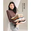 Suéter térmico de lana de cuello alto, top de punto liso de manga larga simple, nuevo top ajustado para otoño e invierno