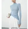 Suéter de cuello alto medio para otoño e invierno, nueva camiseta básica de punto de color liso, top ajustado de rayas verticales para mujer