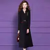 Vestido con Cuello de Traje Negro Original Feimengyi para Mujer Diseño de Invierno Elegante Clásico Cintura Abrigo de Longitud Media