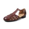 Zapatos Nuevos de Verano Tejidos de Piel de Vaca Lavada Estilo Jaula de Cerdo Color Albaricoque Talla Grande 40 Sandalias Romanas con Tacón Hueco para Mujer