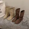 Botines Cortos Retro Maillard Plegables de Doble Uso para Mujer, Nuevo Estilo Otoño/Invierno 2026, Botas Vaqueras Occidentales Adelgazantes que Aumentan la Altura