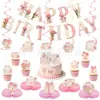 Banderola Rosa con Lazo de Rosa Transfronteriza Set de Decoración de Mesa para Fiesta de Niña Cumpleaños