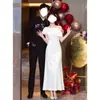 Vestido blanco de compromiso estilo francés sin hombros, adecuado para uso diario, vestido para brindis de ceremonia de adulto, vestido de novia, vestido largo
