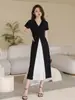 [Em Estoque] Novo Estilo Verão 2026 Vestido Feminino Estilo Francês Manga Curta Decote V Patchwork Comprimento na Cintura Estilo Festa