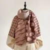 Novo cachecol curto de dupla face com franjas, estilo coreano, xadrez pied-de-poule, falso cashmere, para mulheres, aquecedor de pescoço quente, xale médio-longo para ar condicionado