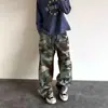 Comércio exterior estilo europeu e americano patchwork camuflagem roupa de trabalho calça casual slim reta lavada versátil calça comprida jeans novo masculino