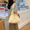 Bolsa de Lona Literaria Pequeña Transparente para Mujer Verano 2025 Nueva Moda Coreana Plisada Bolso Tote Versátil de Gran Capacidad
