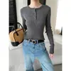 Suéter de Tricô Cisnann Outono Novo Estilo Francês Botão Meia-Placket Gola Henley Slim-Fit Manga Longa SN9212