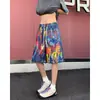 Pintura al Óleo Arcoíris Graffiti Pantalones Cortos de Seda Helada para Hombre Verano Guapo Hip-Hop Secado Rápido Pantalones de Playa Pantalones Deportivos Americanos