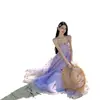 Vestido Morado con Mariposa Tridimensional en Tirantes, Vestido Largo de Malla, Vestido de Tirantes Suave, Tejido de Punto, Corte Ajustado, con Etiquetas