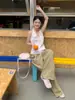 Jeans Rectos de Algodón Puro Color Caqui para Mujer, Nuevo Estilo de Verano, Pantalones Anchos Casuales Sueltos con un Diseño Elegante, Pantalones Largos hasta el Suelo