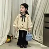 Conjunto de Niña 2026 Otoño Nuevo Estilo: Conjunto de Dos Piezas: Chaqueta con Cuello Alto de Lazo y Pantalones Acampanados de Lunares a la Moda