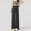 Ropa de maternidad para otoño e invierno, estilo nuevo, pantalones de pierna ancha abotonados de cintura alta que soportan el vientre, tejido suave y cómodo, no restrictivos, cubren la cadera, adelgazantes, adecuados para usar sobre otras prendas.