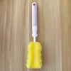 Escova de copo de esponja cor macaron para uso doméstico, cabo longo, destacável, para limpar copos de água, copos de chá, mamadeiras, com cabeças de escova substituíveis
