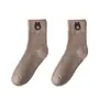 Meias de Urso Femininas Meia de Cano Médio Primavera Outono e Inverno Veludo Espessadas Quentes Meias de Toalha Meias de Algodão Pretas Meias de Cano Longo Terry