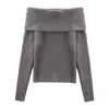 Suéter de um ombro só, ombro a ombro, que mostra a clavícula para mulheres, adequado para primavera, outono e inverno, estiloso e moderno, perfeito como camada interna ou base de manga longa, top de tricô