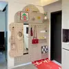 Tablero Perforado de Madera Maciza Espejo de Vestir Integrado con Espejo Deslizante Invisible para Almacenamiento en la Entrada, Espejo de Cuerpo Entero Montado en la Pared