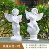 Adornos de ángel de color crema francés para jardín, patio, estatua de yeso grande, escultura, decoración, accesorios de regalo